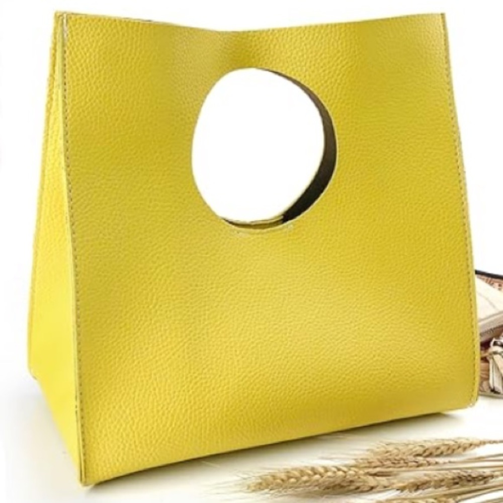 Boho Minimalist Soft Leather Yellow Clutch Tote